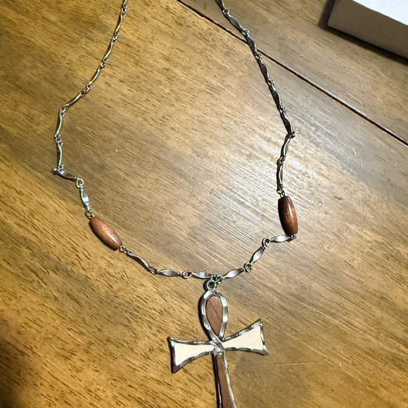 Silver and Brown Ankh Pendant Necklace - Picture 6 of 6